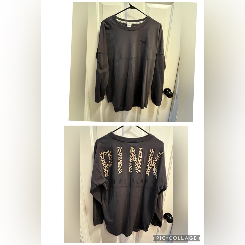 VGUC PINK Animal Printed Graphic Crewneck L/S Shirt - Gray - Sz Medium